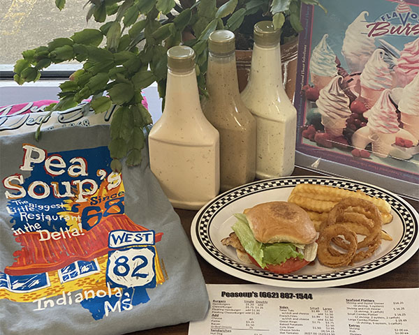 pea soups lott-a-freeze indianola t-shirt food and salad dressing bottles