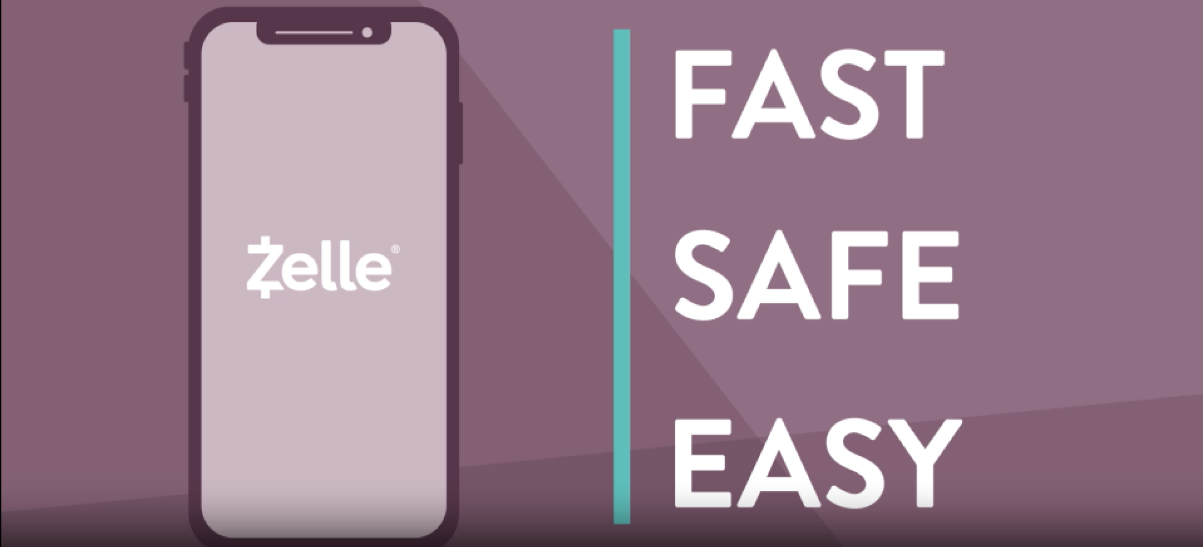 Illustration with a smartphone on the left side. The text to the right reads FAST SAFE EASY