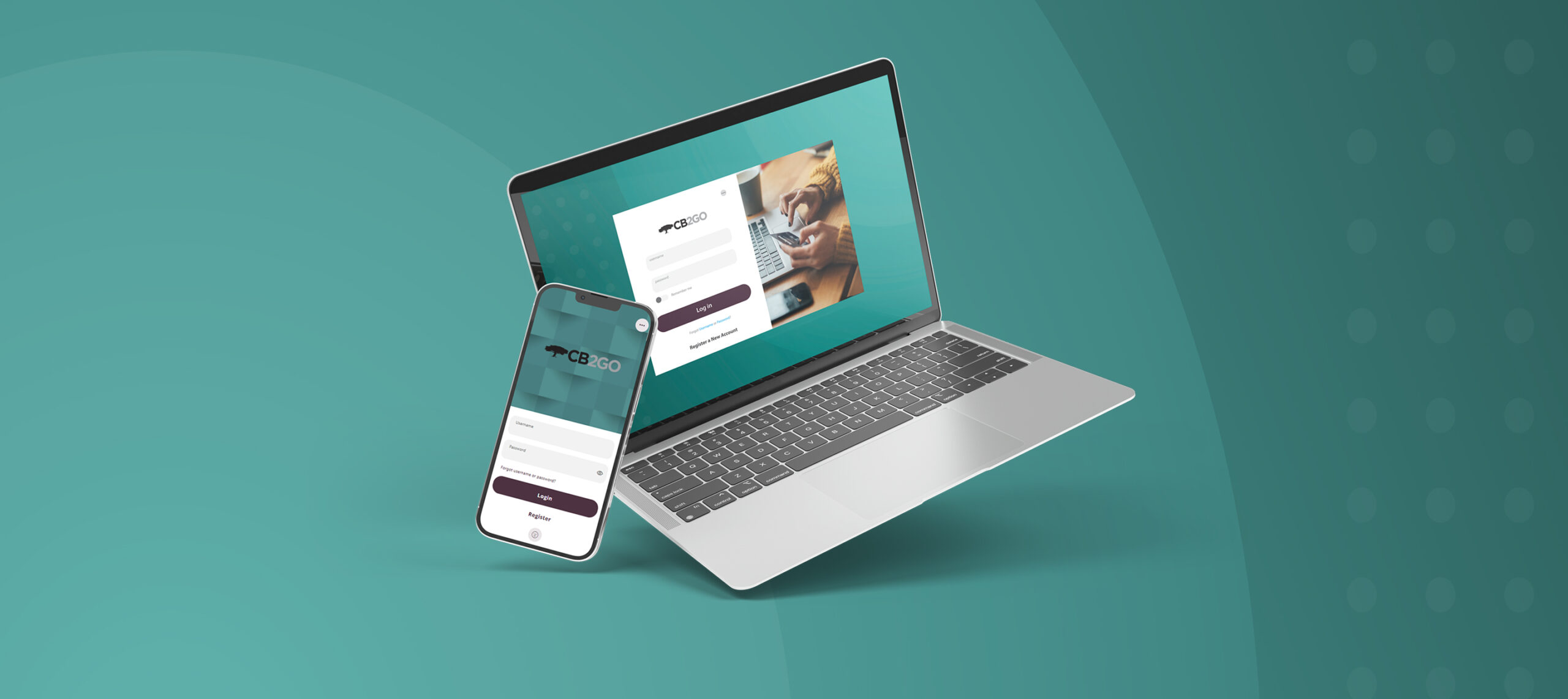 The new Community Bank Digital Banking Login sceens mocked up on a computer and iphone.